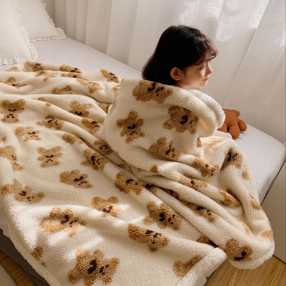 Bed Throw Blanket Winter Soft Warm Thick Bear Flannel Fleece Blanke For Bedroom Bed Bedspread Sofa Cover Fluffy Bed Linen