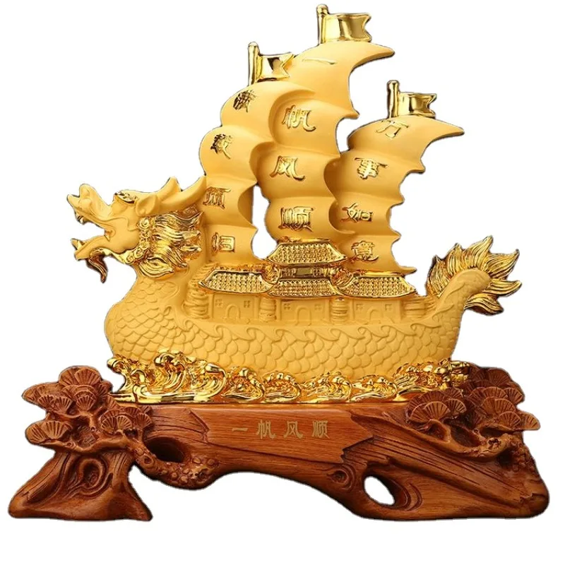 Advanced Office Table Decoration Lucky Dragon Boat Gifts Resin Ornaments