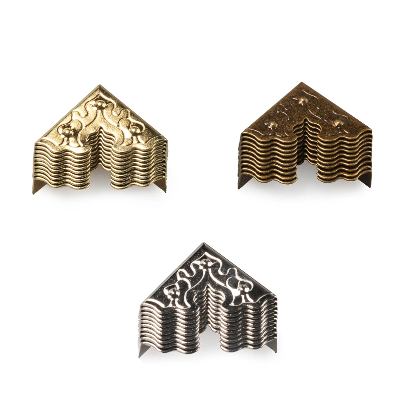 20PCS Antique Jewelry Box Corner Foot Wooden Case Corner Protector Bronze Tone Flower Pattern Carved Metal Crafts 20X20mm