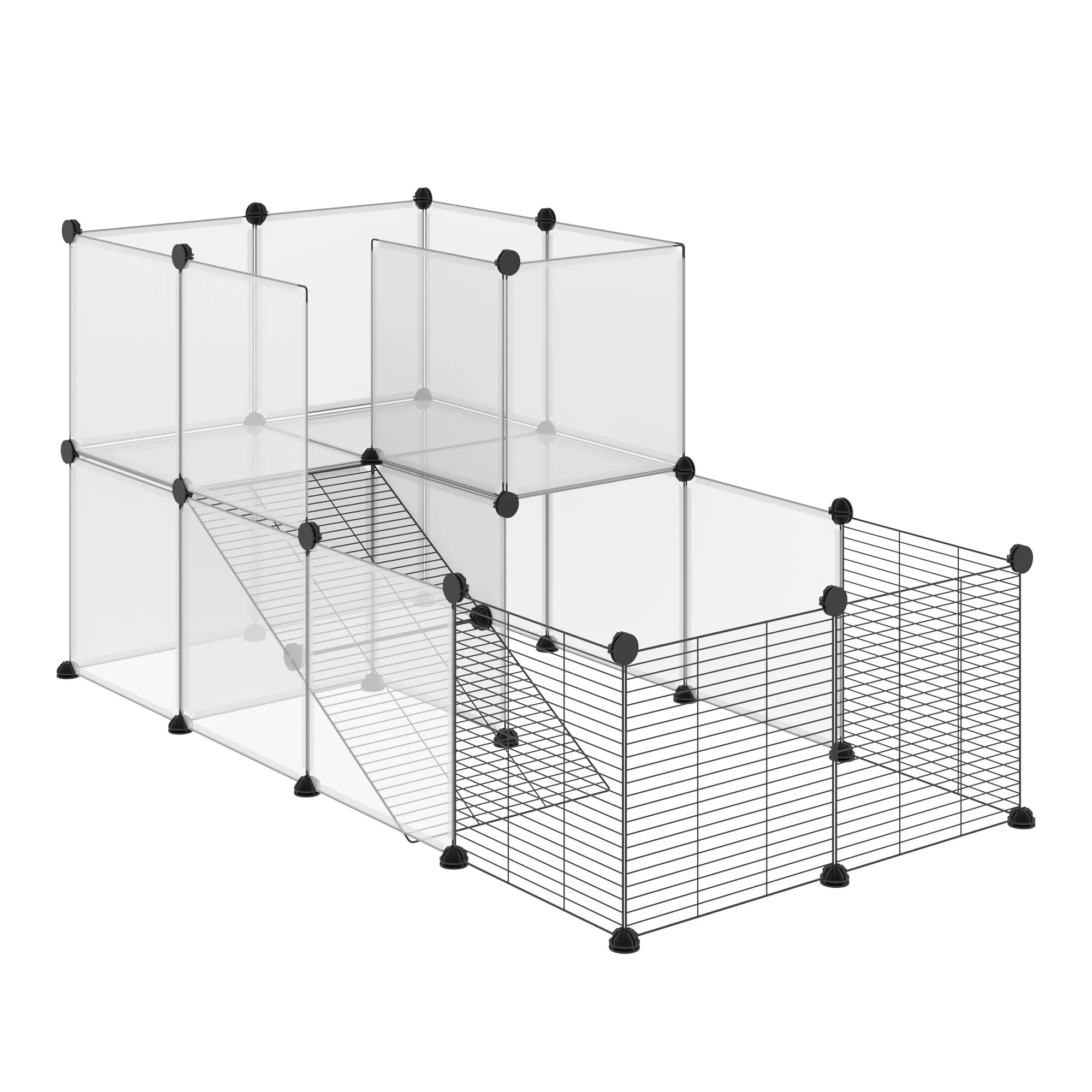 PawHut small animal cage with 27 panels 140x70x70 cm transparent