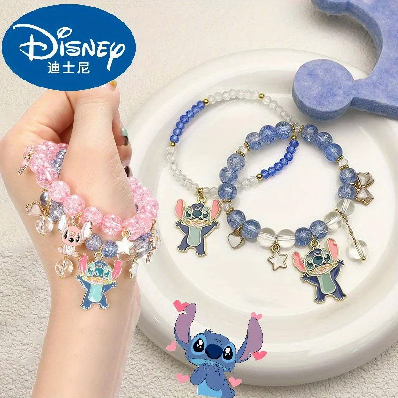 2 pulseras con cuentas de cristal de Disney Lilo & Stitch, joyería de muñeca Kawaii Angel Stitch para niñas y mujeres, regalos