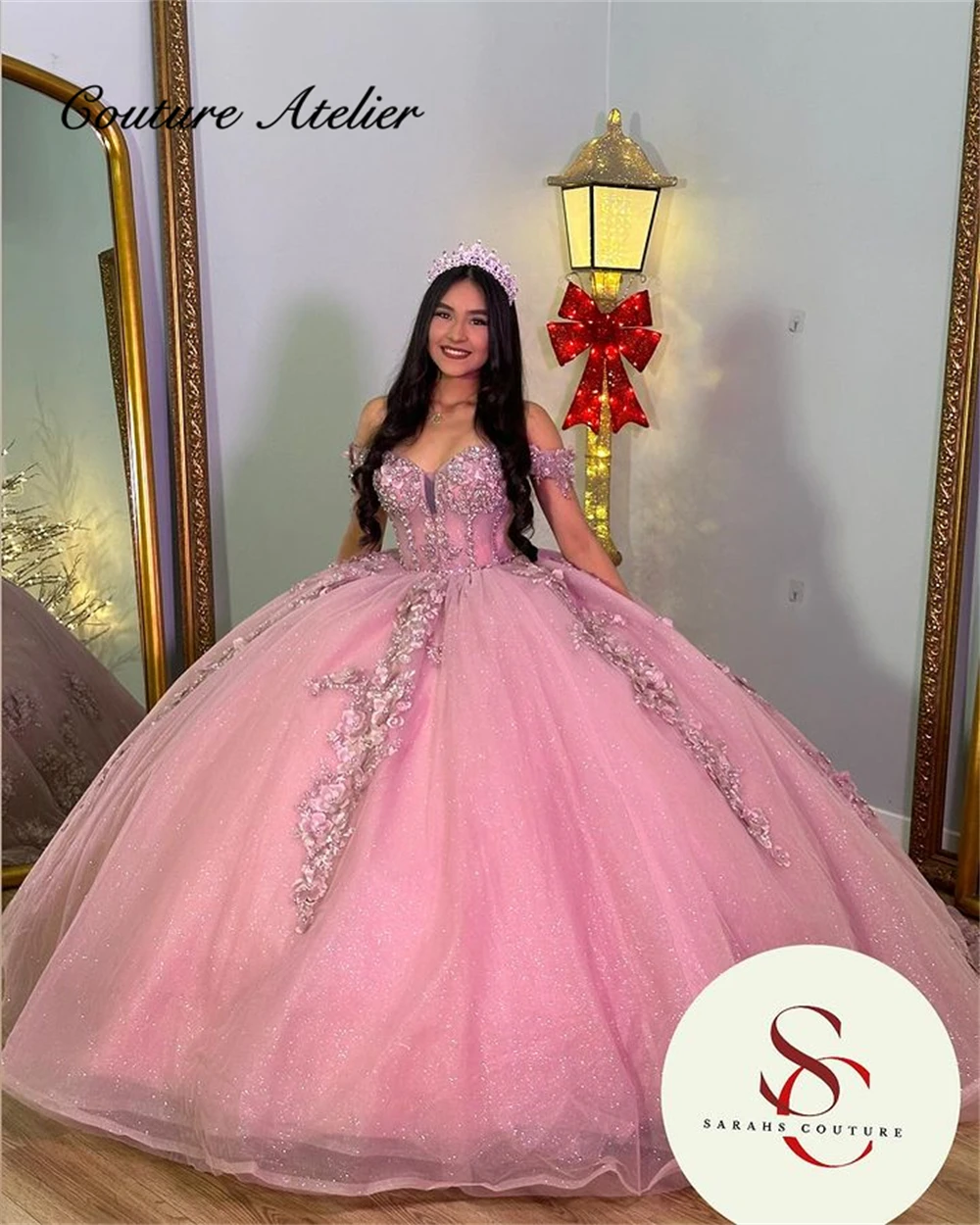 Princess Shinning Crystal Corset Pink Ball Gown Quinceanera Dresses Lace Up Princess Sweet 15 16 Dress vestidos de 15 años