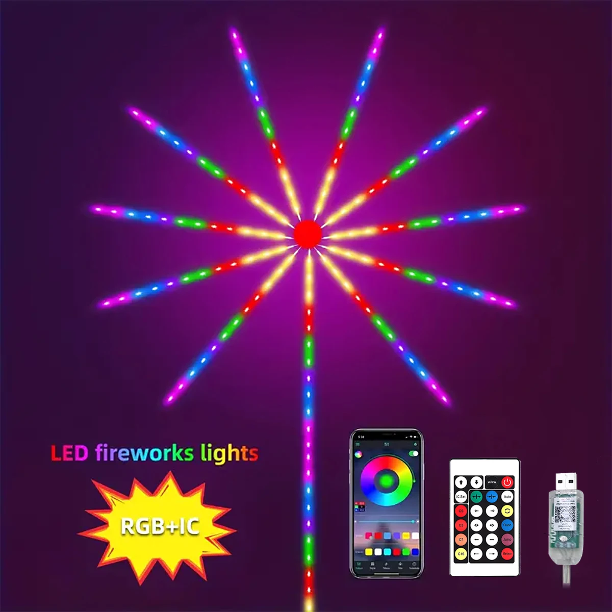 RGB Smart Firework Light Strip Remote Control Multi-Mode Lighting LED Light Bar for Indoor Parties Christmas Decor Smart Home