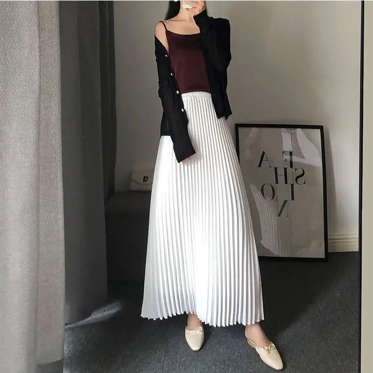 2024 Summer New Pleated Skirt Mid Length Half Skirt Women\'s Chiffon High Waist Slim A-line Half Skirt and Ankle Long Skirt