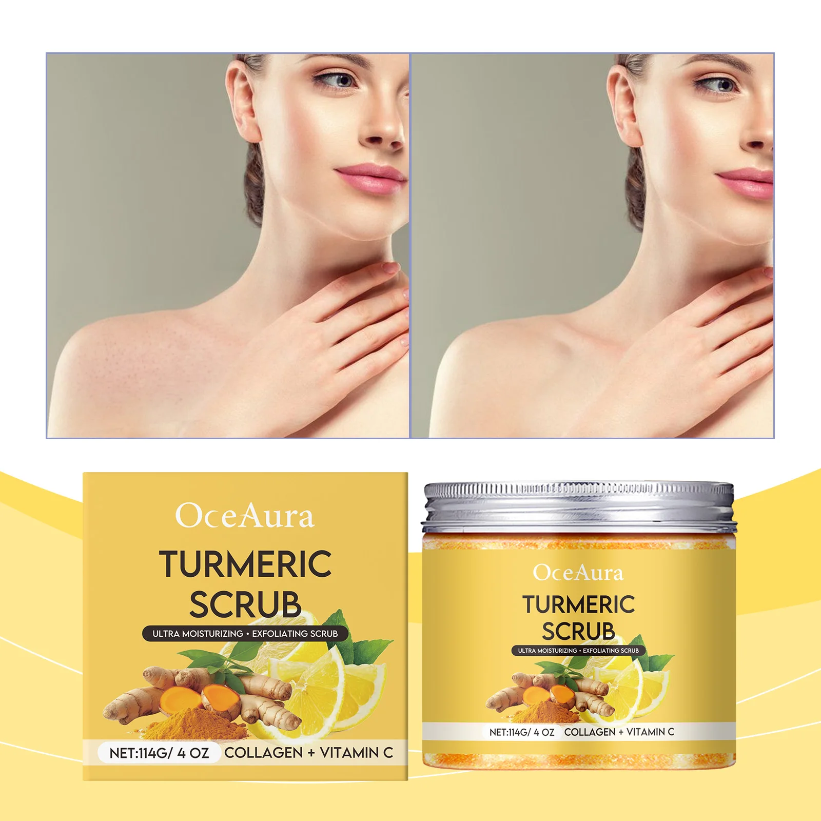مقشر الكركم - مقشر فائق الترطيب وتقشير الوجه والجسم بالكولاجين + فيتامين C - 120 جرام