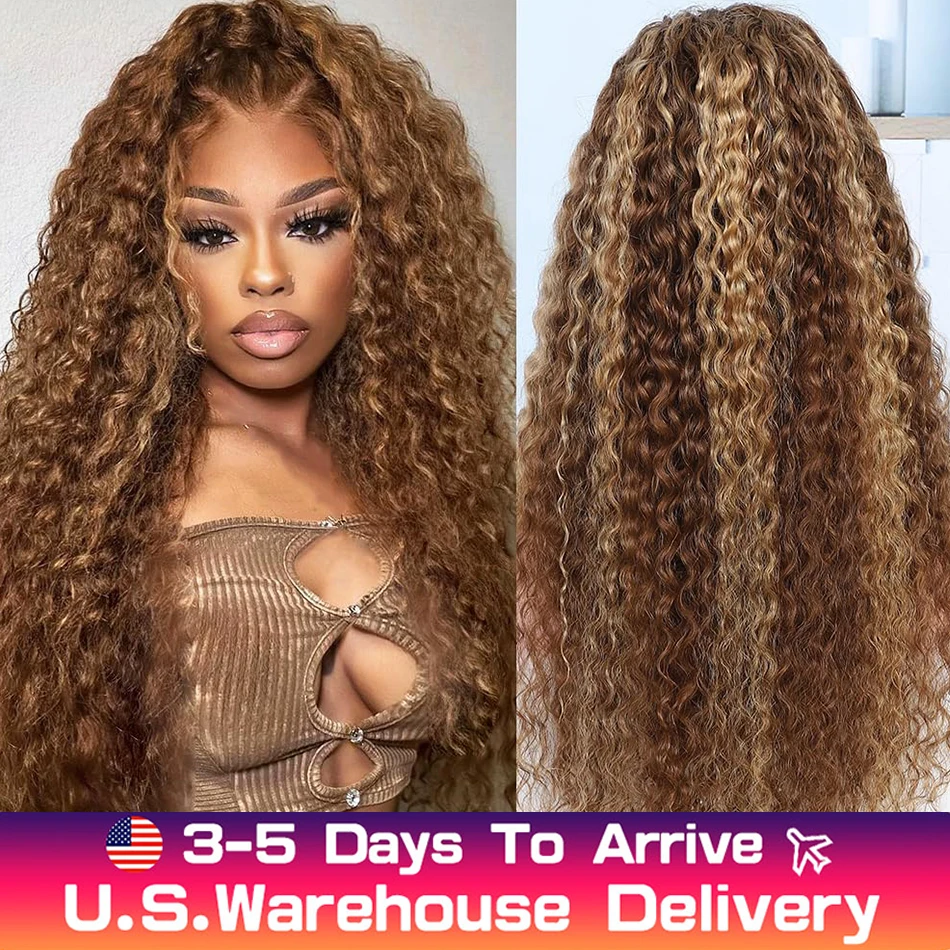 Glueless Loose Deep Wave Wig Human Hair Ready To Wear 13x6 Lace Closure Curly Highlight Ombre 4/27 Preplucked Hairline Pre Cut