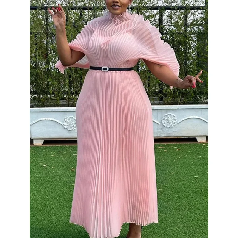 Women's Oversized Maxi Dress with Vest Top -  Pleated Long Dress, Half High Neck & Flared Sleeves for Wedding ,Evening Party