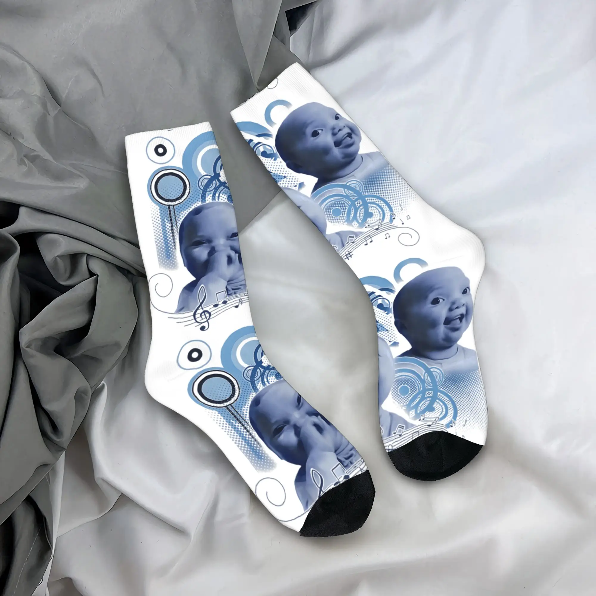 

Мужские носки для взрослых с забавным мемом «Детский смех AI», осенние винтажные мягкие носки, нескользящие носки для активного отдыха