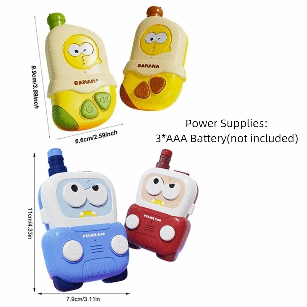 2 pçs banana crianças walkie talkie brinquedos dos desenhos animados estilo do carro mini handheld walkie talkie alimentado por bateria sem radiação