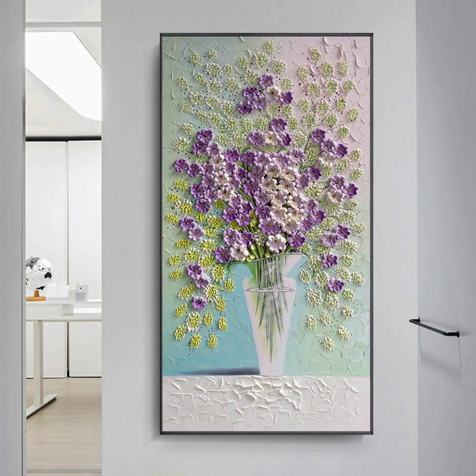 2D Flat Modern Watercolor Wisteria Flowers Canvas Wall Art - Stunning Entrance Decor for Living Room - Frameless Poster Painting