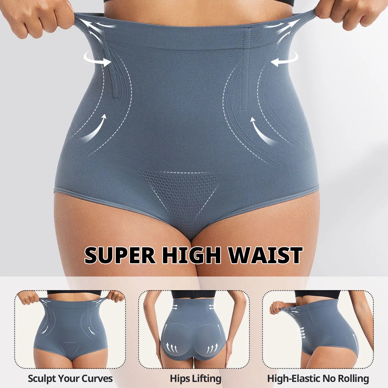 Cinza shapewear para mulheres cintura alta trainer calcinha barriga controle quadril bunda levantador shorts emagrecimento bainha senhoras meados da coxa corpo