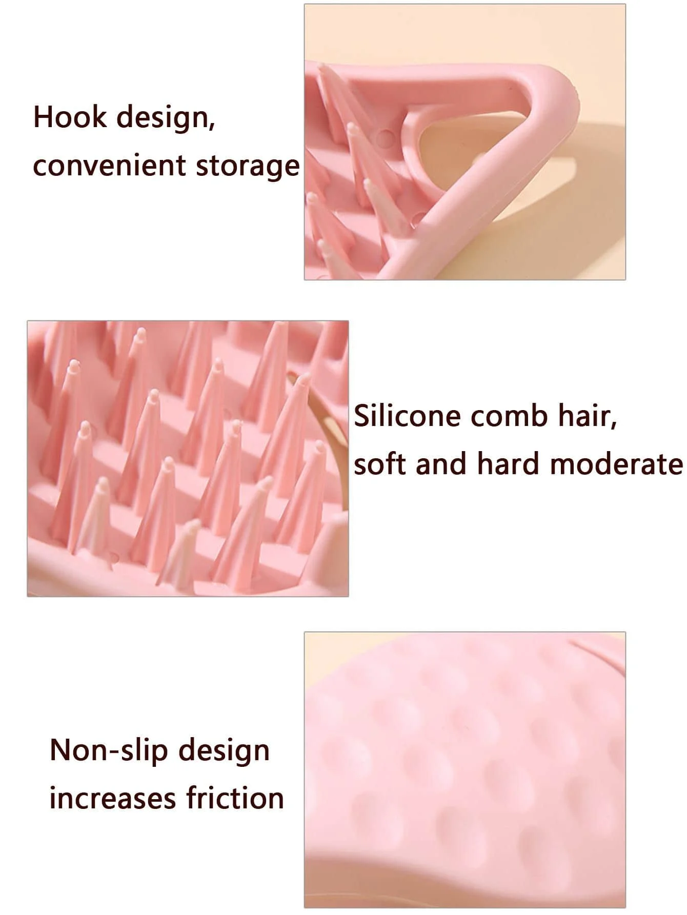 Escova de massagem para limpeza do couro cabeludo cor rosa, 1pc