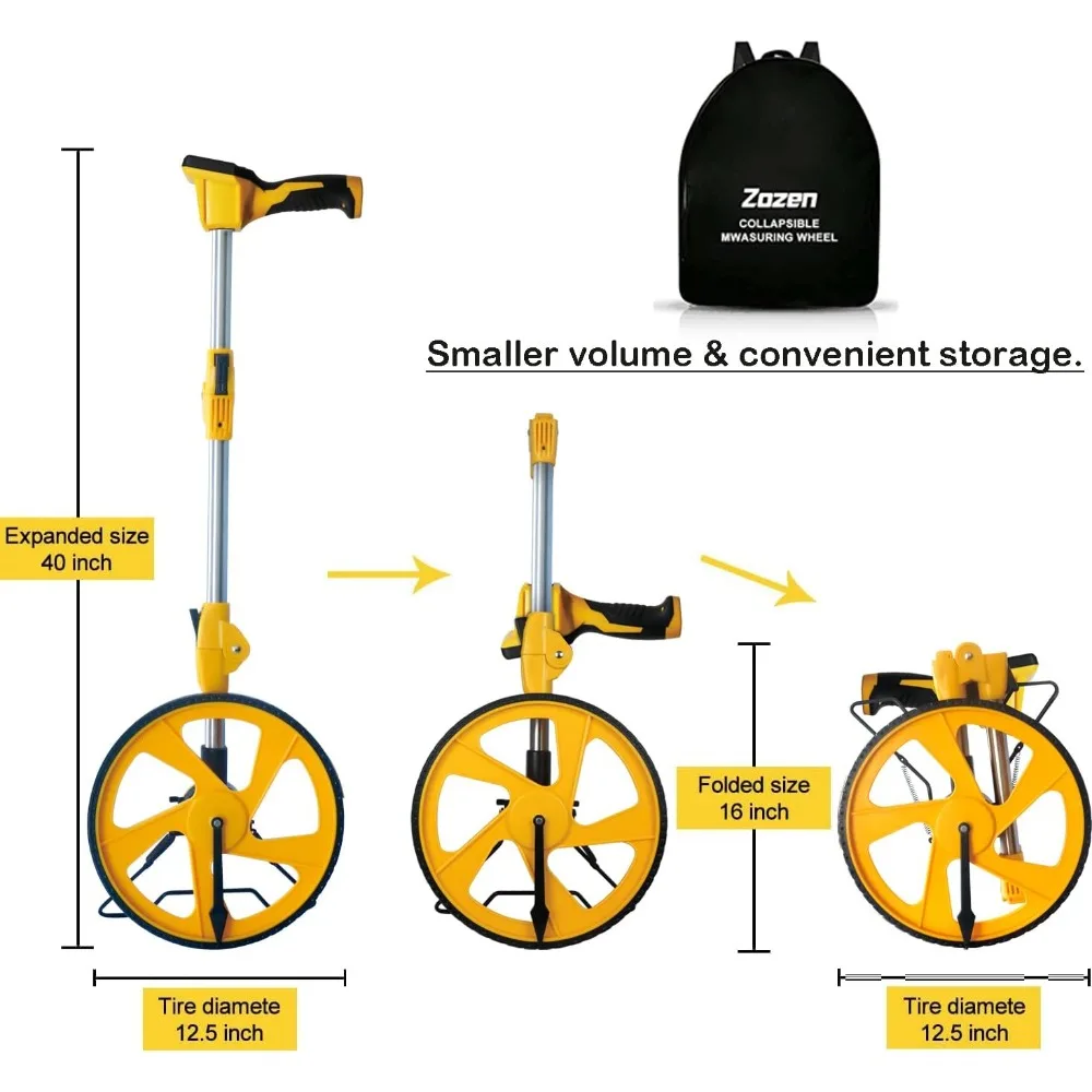 Measuring Digital Display, 3-Sections Foldable 12Inch Wheel, Imperial/Metric Measure with Backlit Display