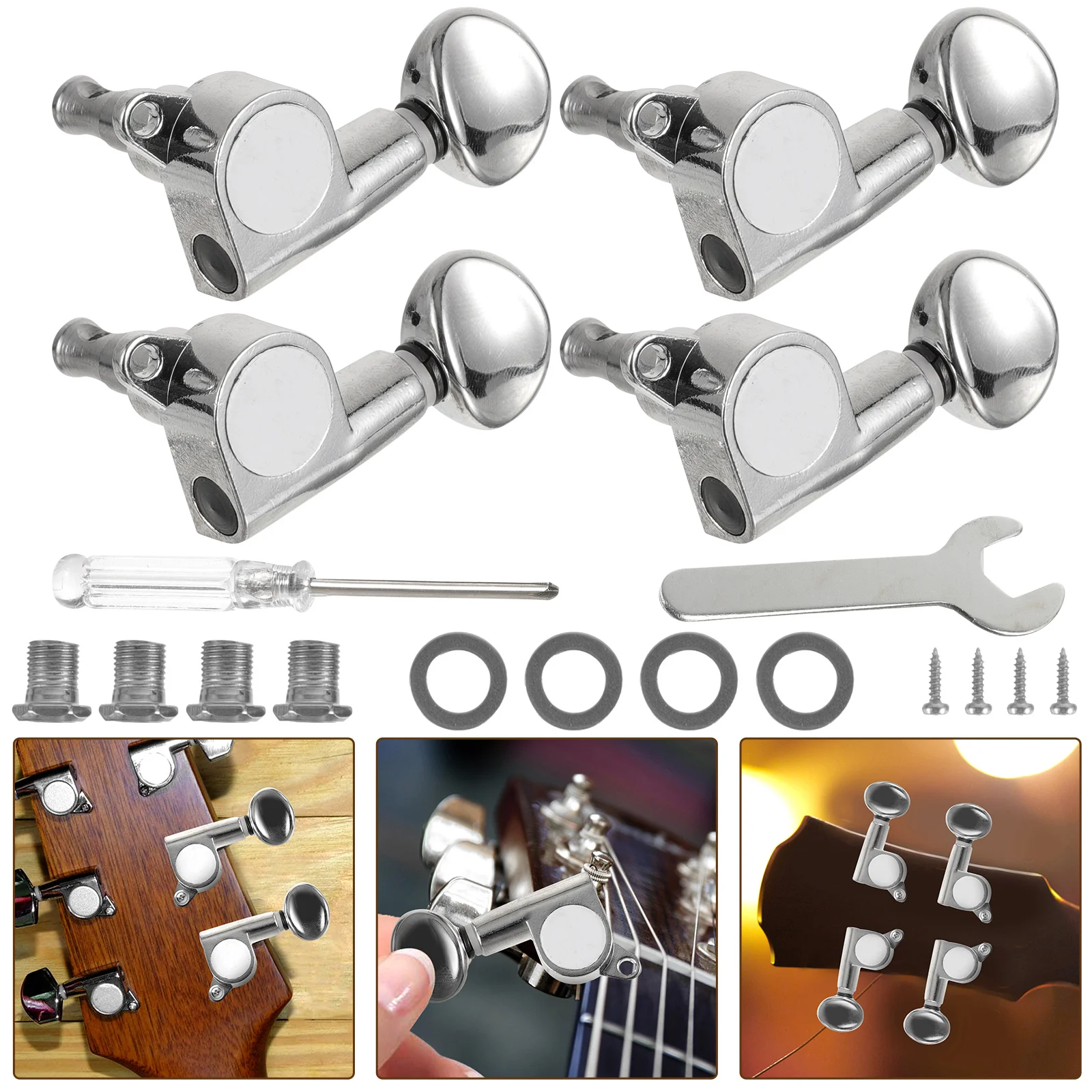 

1 set 1 Set Full Enclosed Guitar Tuner Pegs Metal Tuning Keys For Acoustic Electric Guitar Ukulele Replacement Parts Instrument