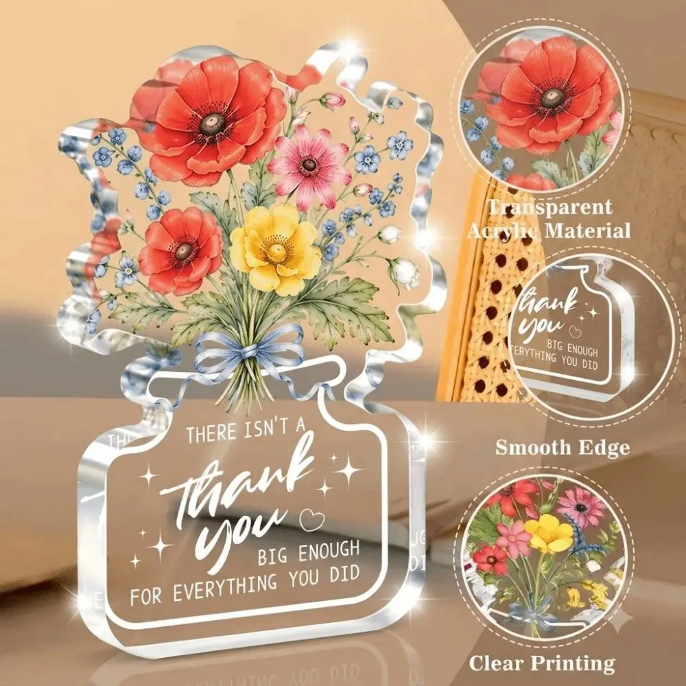 Festive 2D Flat Acrylic Desk Decor Clear Acrylic Floral Design Party Decoration Acrylic Plaque Sign Home Office