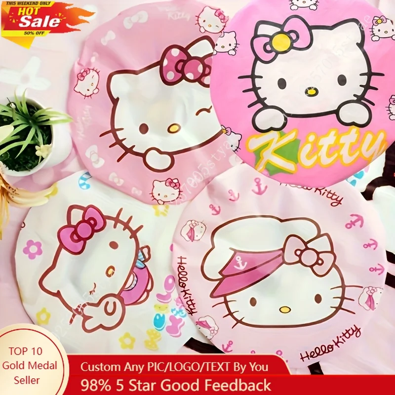 Sanrio Hello Kitty Women’s Bath Cap Pink PVC Shower Cap with Iconic Hello Kitty Design Cute Hearts Stars Pattern