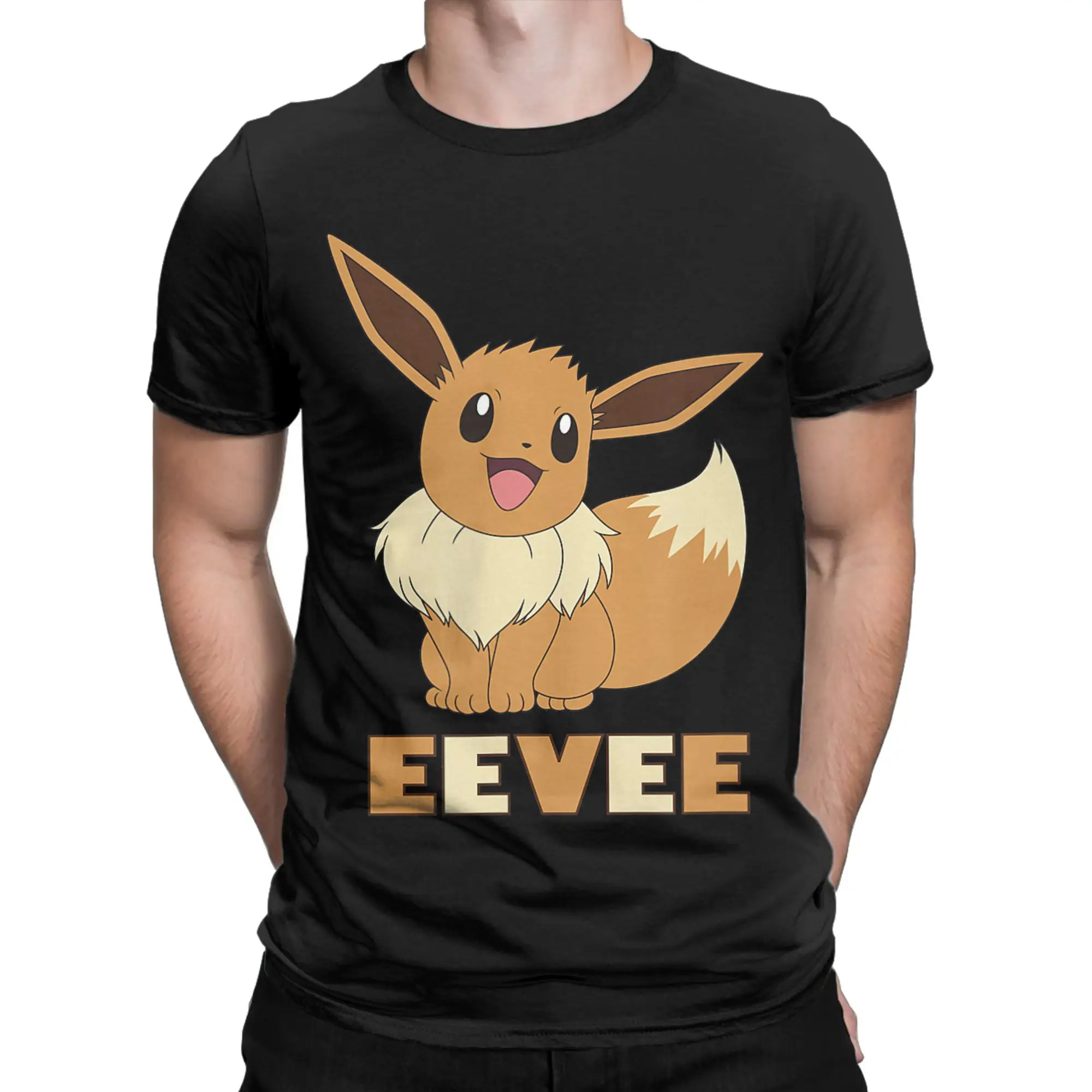 Pokemon Eevee 100 Cotton T Shirt For Adult Summer  Vintage T-Shirts Crewneck Fashion Tees Oversize Wholesale Tops