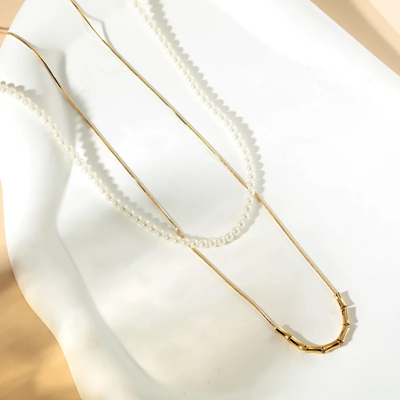 925 Silver Bamboo Knot Pearl Necklace Korean Edition Collar Chain Light Luxury High end Jewelry