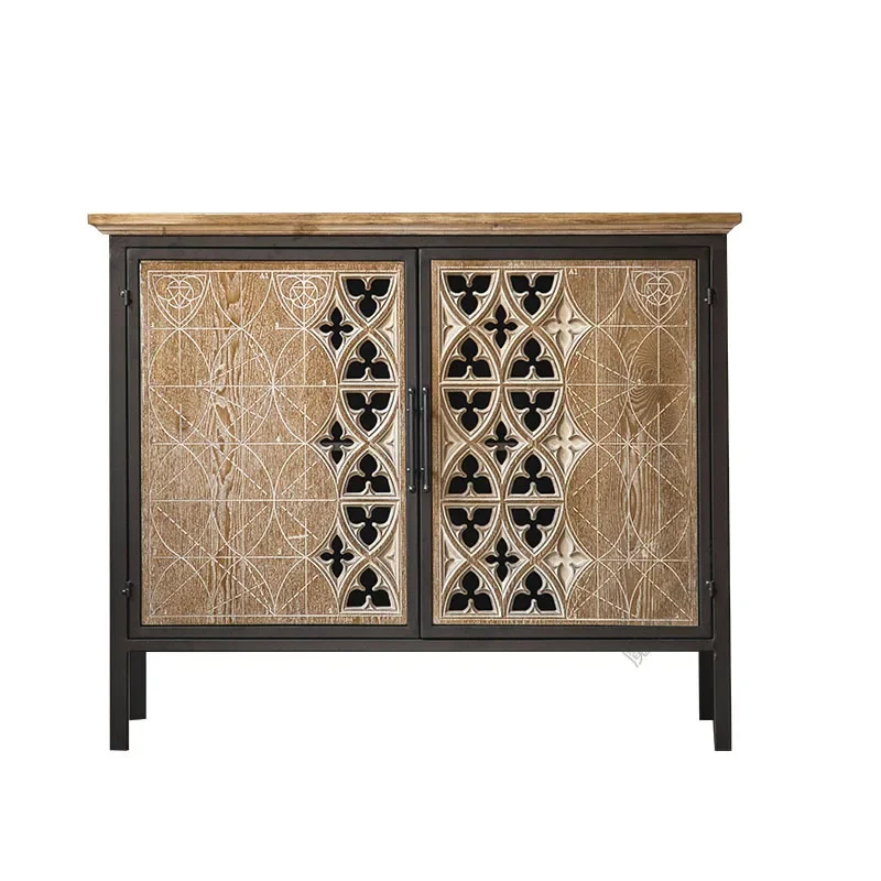 American rural retro old wrought iron carving hollow side cabinet