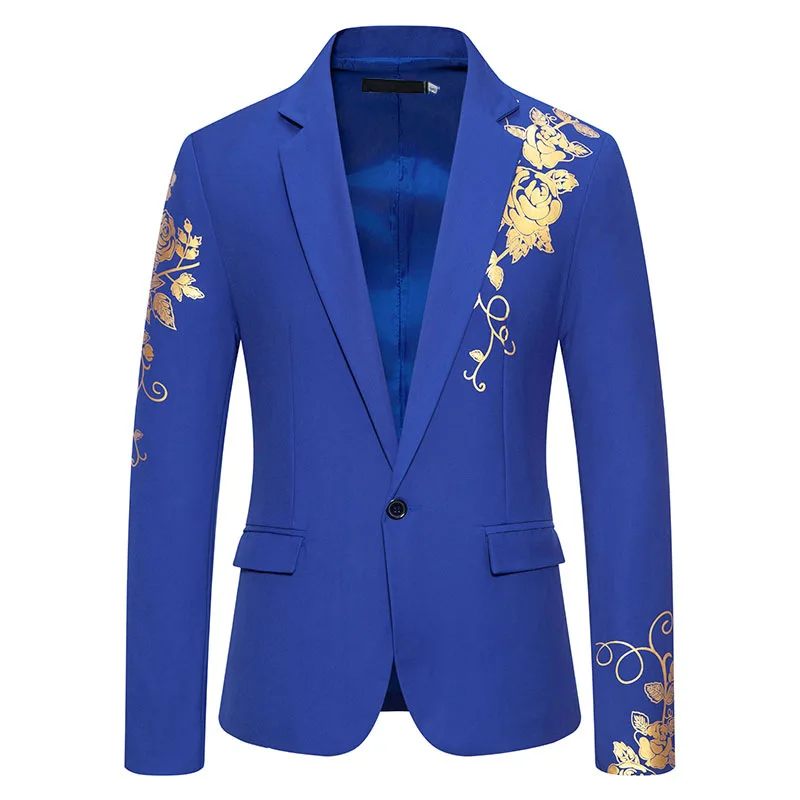 Mens Bonzing Floral Print Tuxedo Jacket Luxury Royal Blue Slim Fit Suit Blazer Jacket Men Wedding Party Dinner Costume Homme 3XL