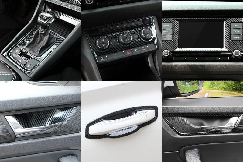 Carbon Pattern for SKODA KODIAQ GT Sportline 2017-2023 Interior Decoration Central Control Gear Level Window Glass Lifting Panel