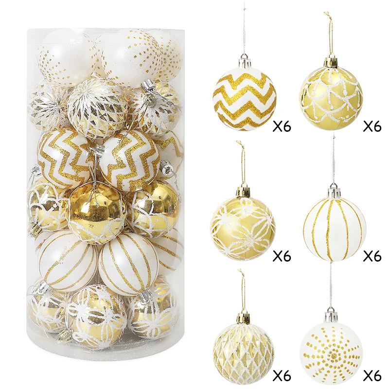 

30pcs Christmas Balls Ornament Gold & White Painted Xmas Tree Hanging Deco Ball Navidad Party Home Decoration 2025 New Year Gift