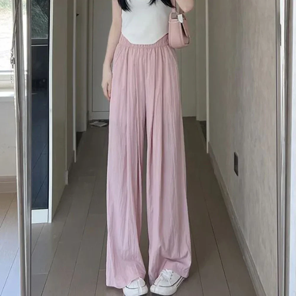 

Elegant Elastic Waist Stylish Long Pants For Clubbing Apricot Comfortable Casual Wear For Women Harajuku Fashion