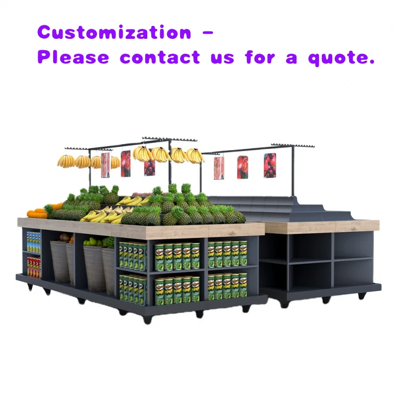 custom.New Design Double-Sided Heavy Duty Supermarket Rack 6-Shelf Freestanding Vegetable Produce Display Cabinet