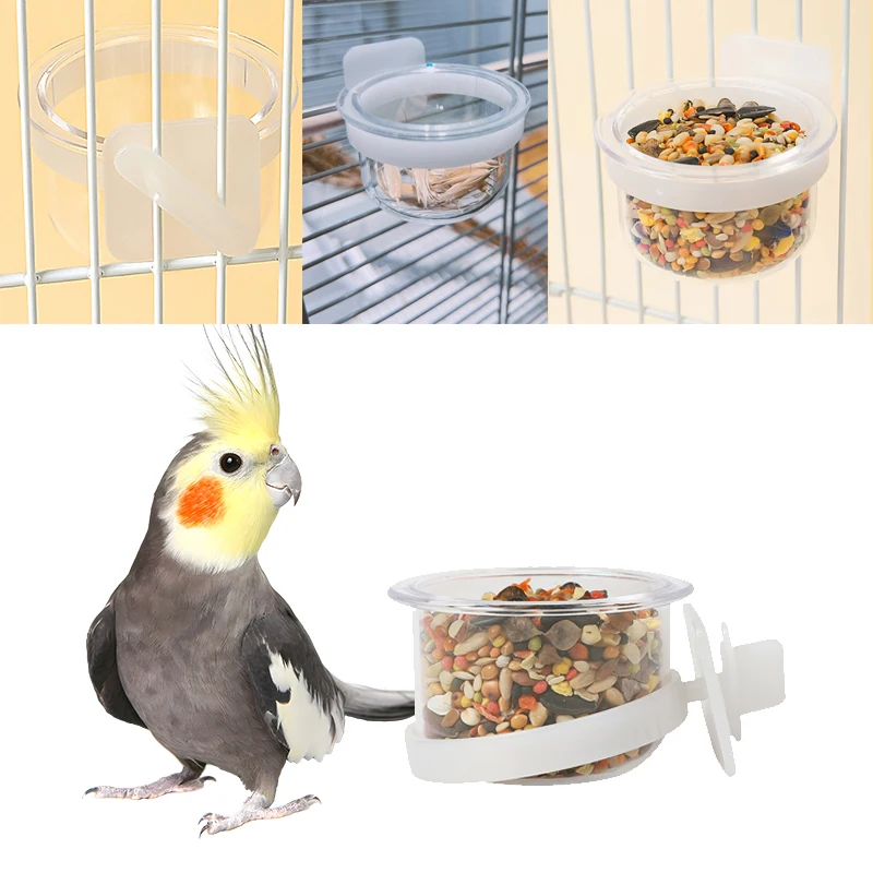 Parrots Feeding Bowl for Cage Detachable Transparent Bowls for Canary Finch Parrot Seed Water Feeder Cage Cup for Small Birds