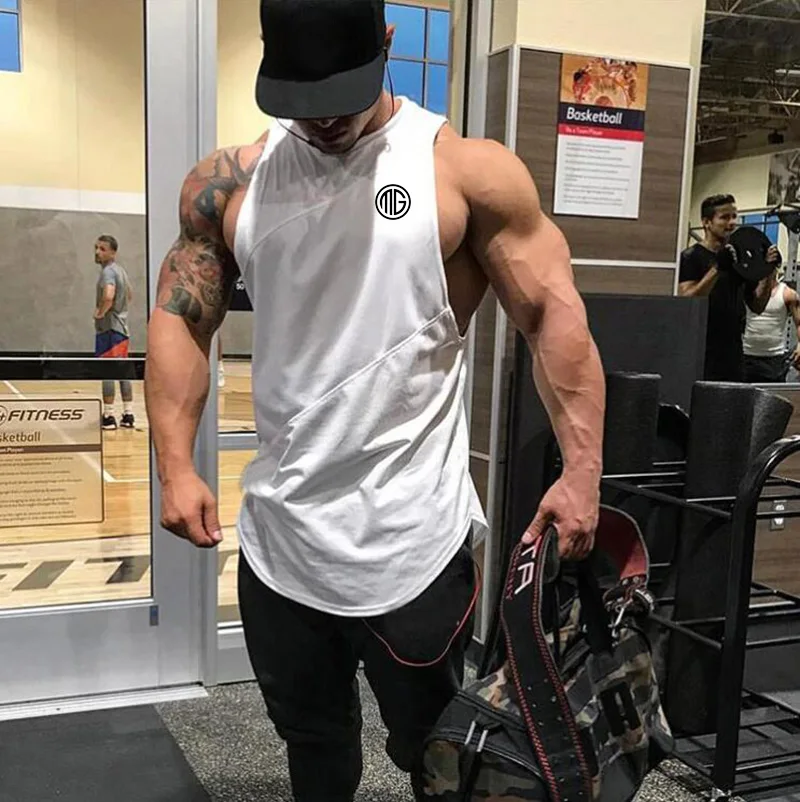 Muscleguys Running Vests Mens Gym Sleeveless Shirt Summer Cotton Stitching Mesh Breathable Fitness Tank Tops Muscle Singlets