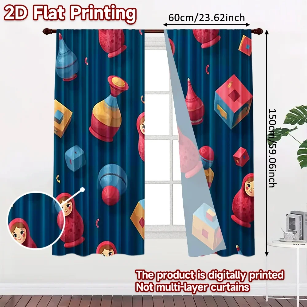2D flat printing 2pcs Curtain Russian Dolls Play Digital Printed Polyester Drapes Family Party Decoration Use for Outdoor