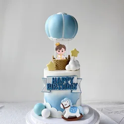 Prince Cake Topper Boy Prince with Hot Air Balloon Trojan Cake Decorations for Baby Shower Birthday Party Supplies Fairy Tale