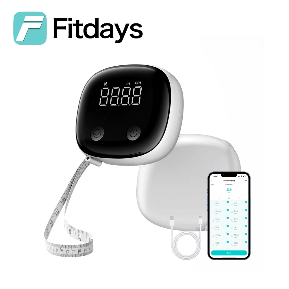 Fitdays Smart Body Tape Measure, Smart Body Waist Ruler, Waist Circumference Inch Centimeter Digital Measuring Tapes with APP