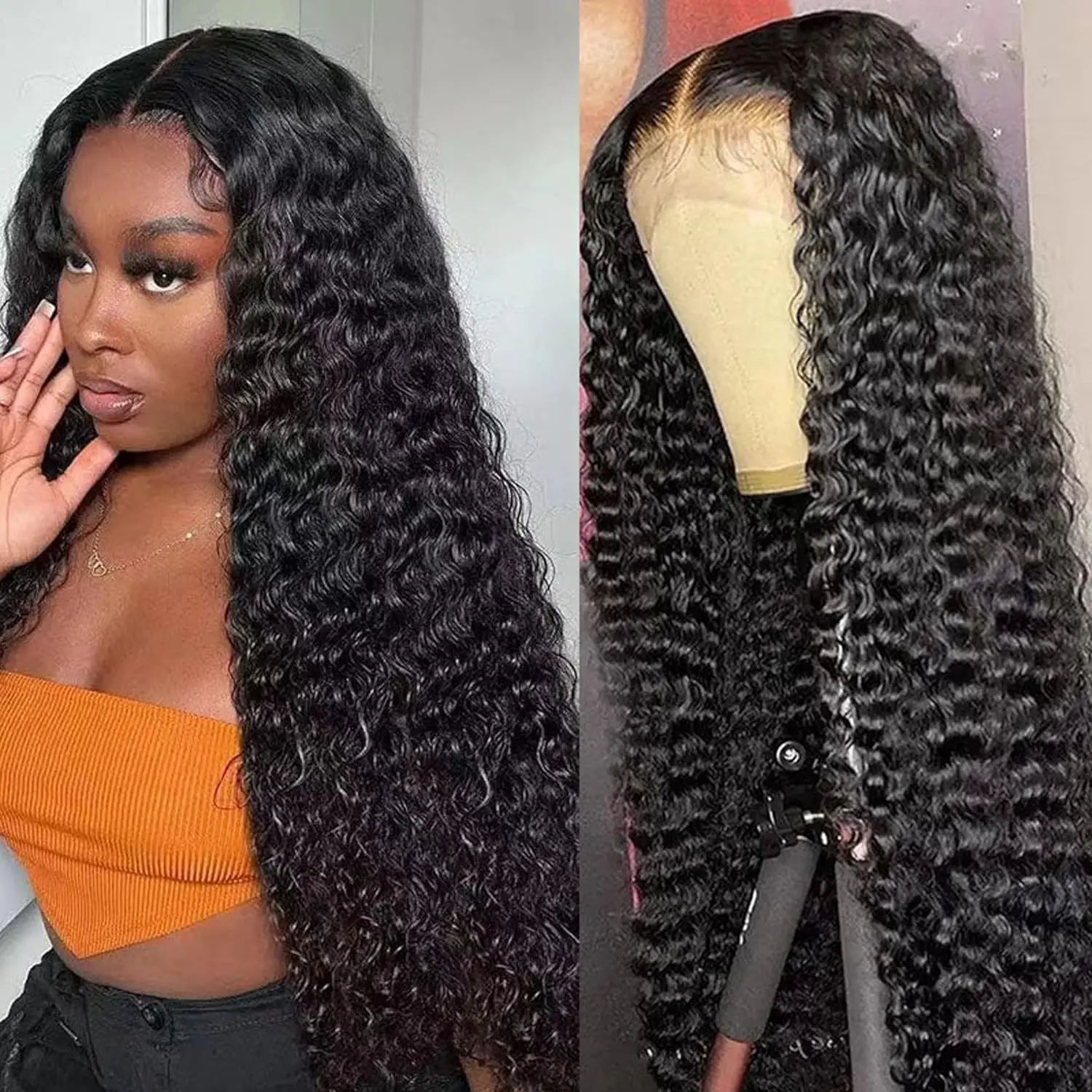 

360 Deep Wave 150% Lace frontal Wigs 4C Lace Closure Human Hair Wig for Women Lace Front Wigs Free Part Pre Plucked Glue