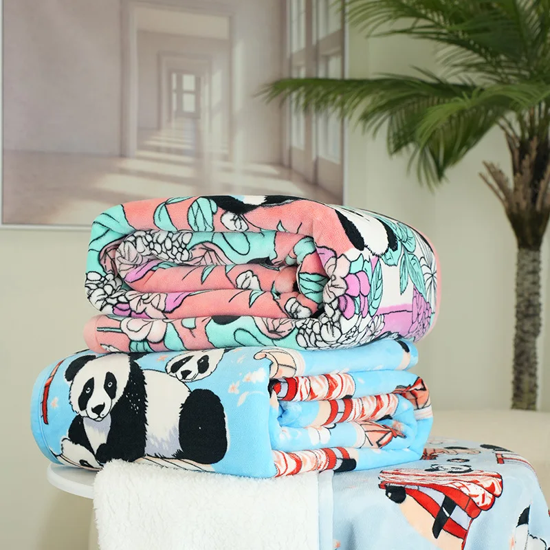 

Cartoon Panda Blanket Autumn/Winter Thick Warm Air Conditioning Blanket Milk Velvet Cover Blanket Student Napping Blanket