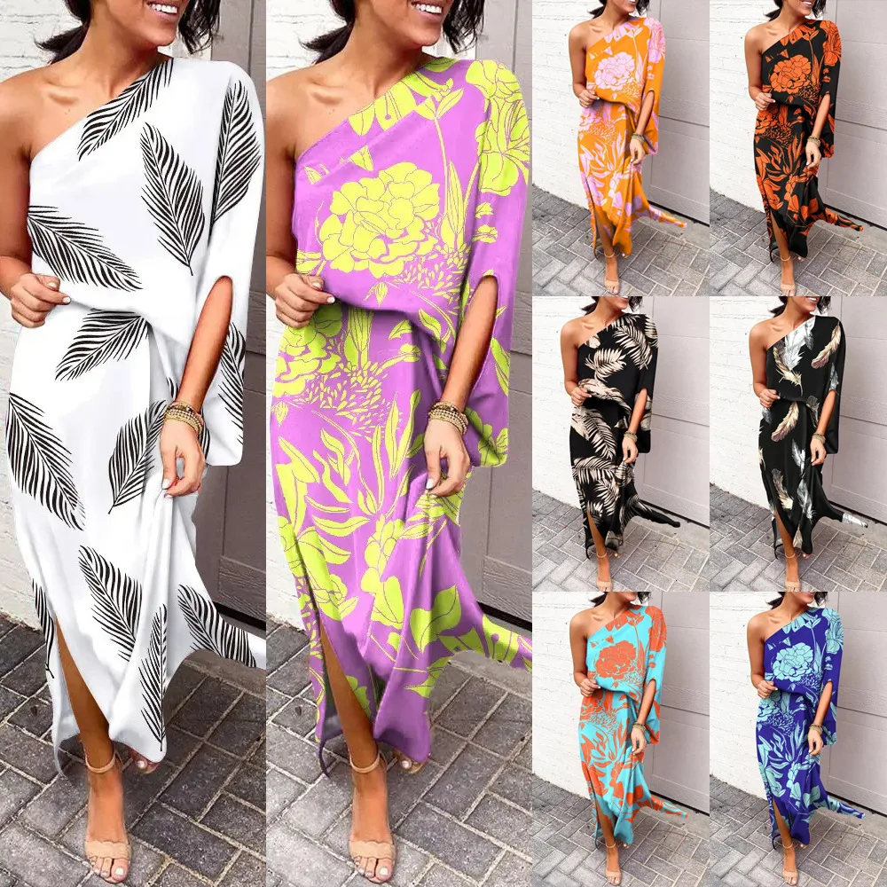 2023 Nieuwe zomerjurk met losse off-the-shoulder taille en print voor dames