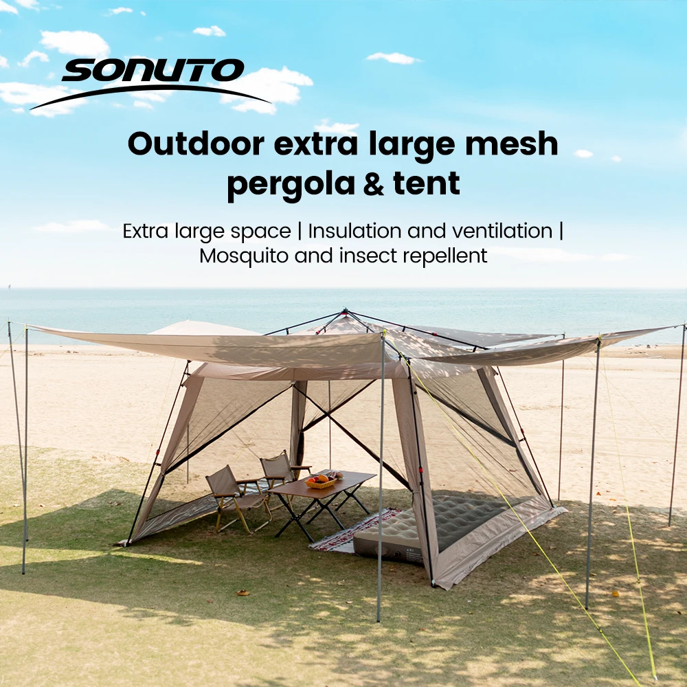 

Sonuto Outdoor Canopy Tent Automatic Quick-Opening Aluminum Pole Camping Rainproof Beach Fishing Mosquito Net Sunshade Pergola