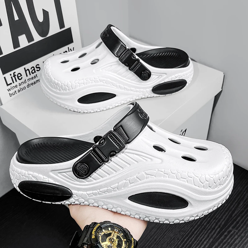 New Summer Men's Slippers EVA Hole Mens Mules Non-Slip Slippers Thick Soft Platform Slide Fashion Comfortable Men's Sandals Shoe
