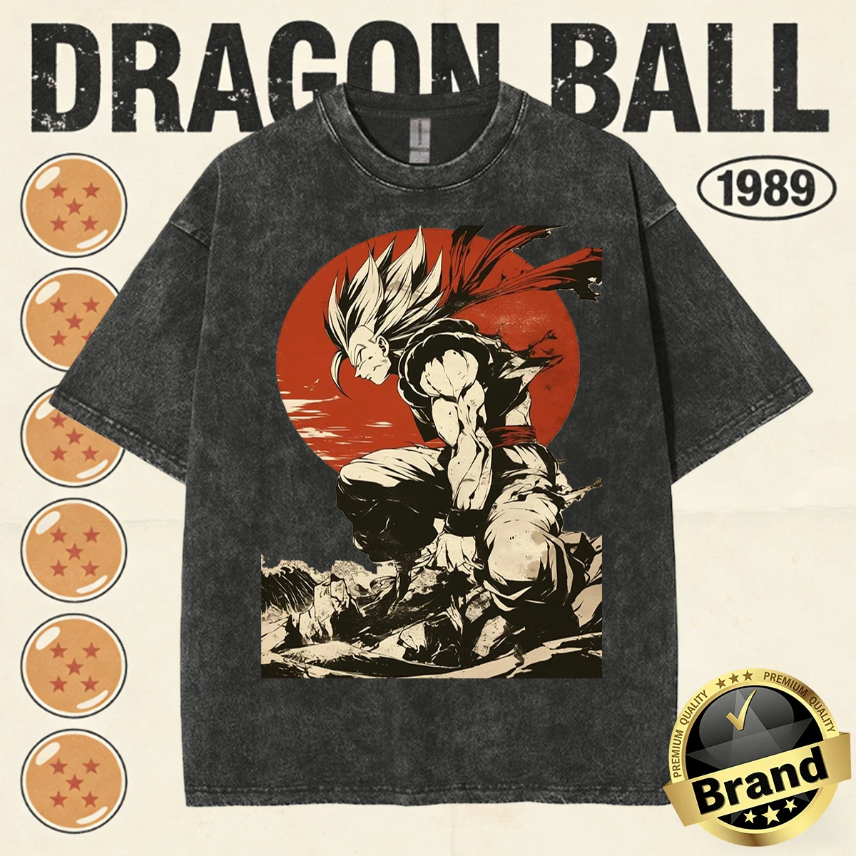 2026 Sommer Dragon Ball Familien-Matching Vintage T-Shirt Herren 100% Baumwolle Gewaschen Hochwertig Nostalgischer Druck Schwergewichtige Retro-Oberteile