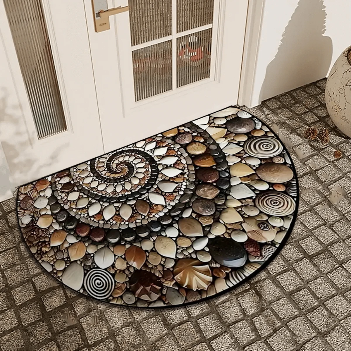 Semi-circular crystal velvet door mat anti-slip floor mat home porch shoe changing mat entrance mat rubbing foot mat