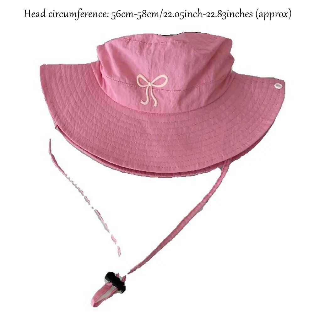 Sunscreen Bucket Hat Solid Color Quick Drying Fishing Caps Spring Summer Breathable Bow Strap Bucket Hats For Outdoor Camping