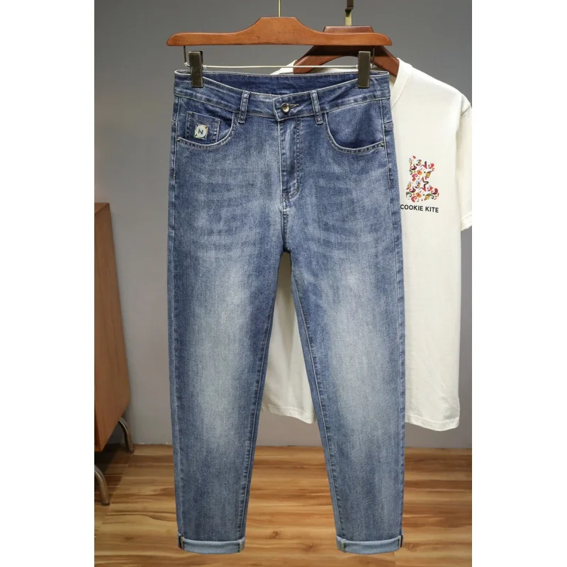 2024 Men's Jeans Teenagers Fashion High-End All-Match Street Stretch Casual Summer Slim Fit Skinny Pants