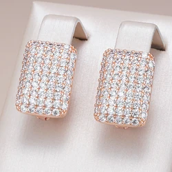 Kinel Hot Full Natural Zircon Square English Earrings for Women Fashion 585 Rose Gold Color High Quality Daily Fine Jewelry