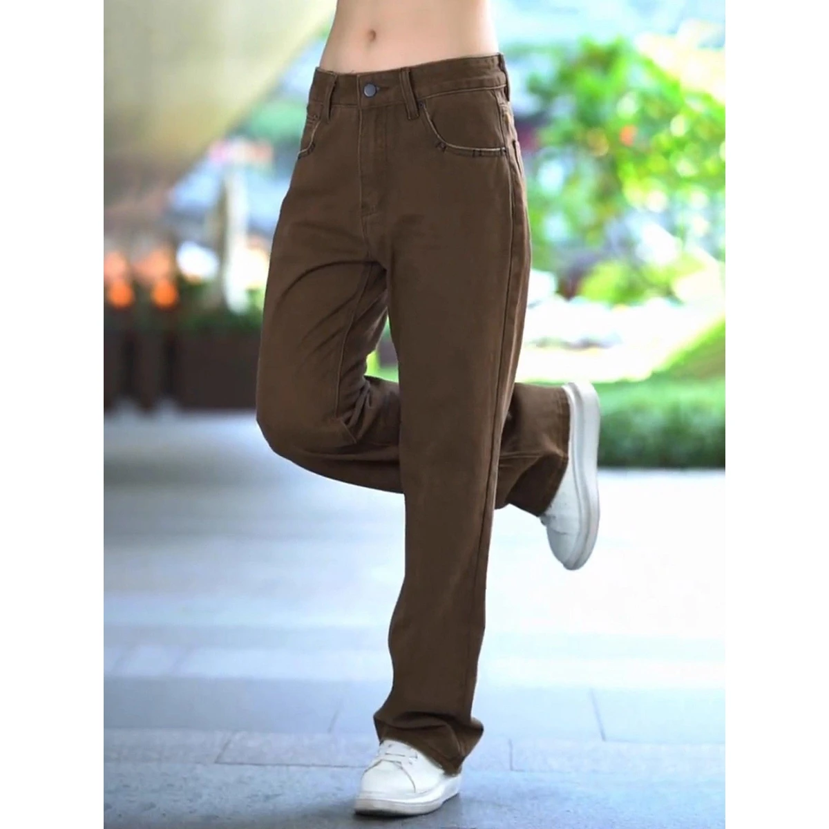 

Retro Washed High-End Men's Straight Leg Jeans Spring Autumn Khaki American Style Loose Wide Leg Casual Cotton Polyester Blend