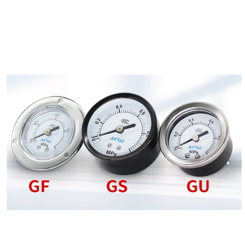 AirTac 4bar 10bar GS40/50 GF40/50/60 GU40/50/60 Pneumatic Air Panel Pressure Gauge Port 1/4 1/8 F-GS5010M F-GS4004M F-GS4010M