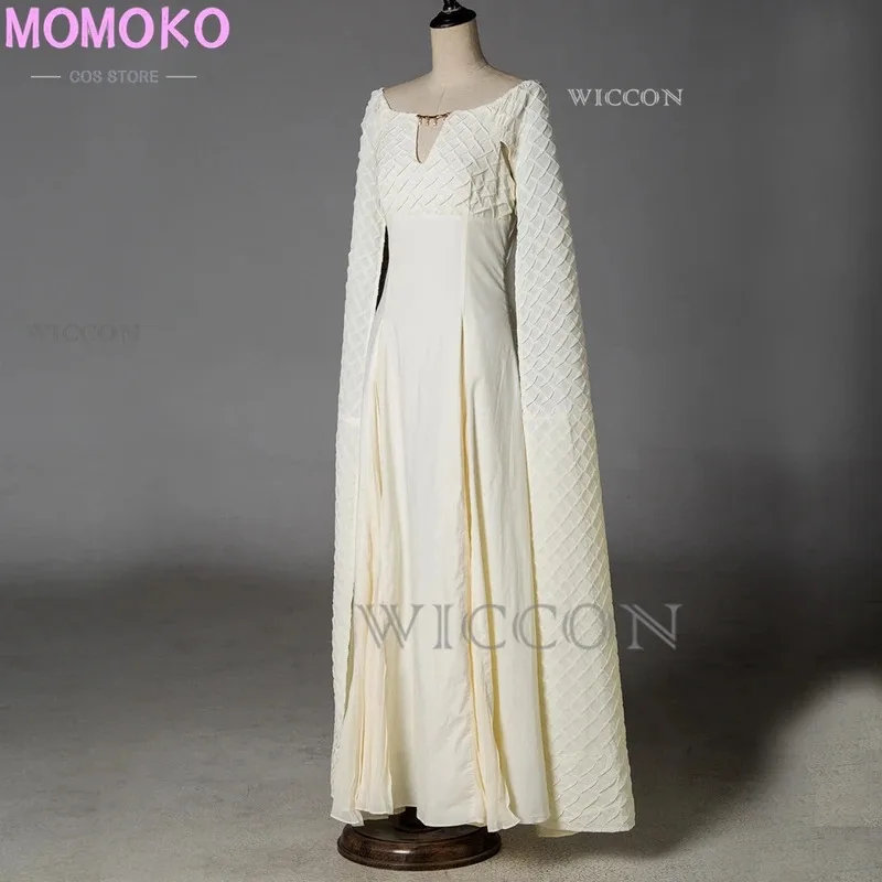 CyBlood and Dragons GoT Movie Daenerys Targaryen Dargon الأم مع فستان أبيض طويل وشعر جميل زي تنكري مليء بـ S