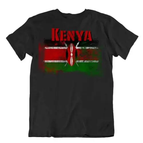 Kenya flag Tshirt T-shirt Tee top city map spears freedom peace harambee textile