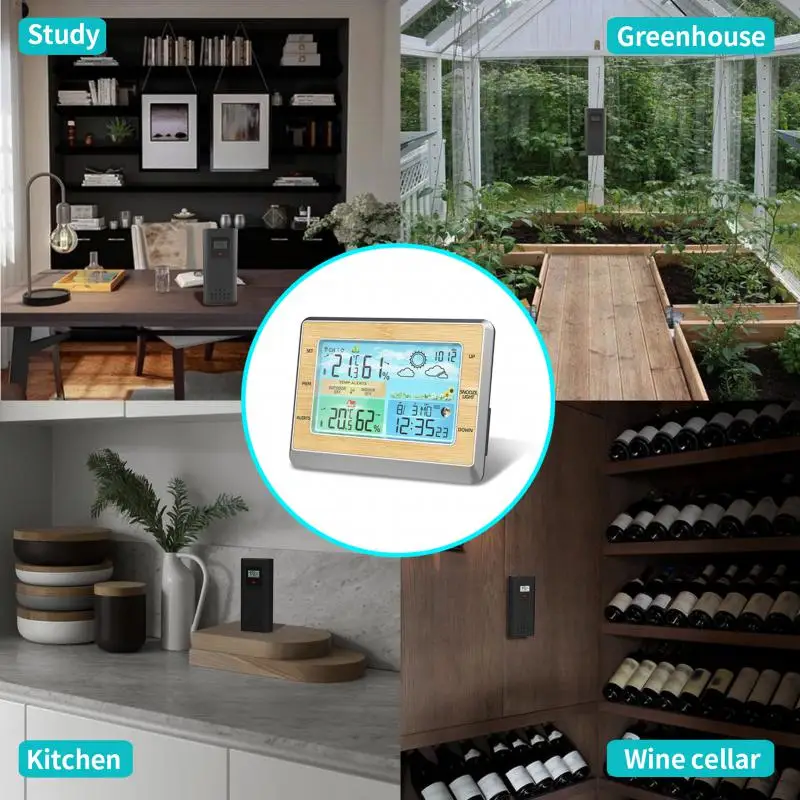 6 Polegada tela colorida rf sem fio termômetro tempo estação meteorológica com transmissor higrômetro digital novo despertador snooze