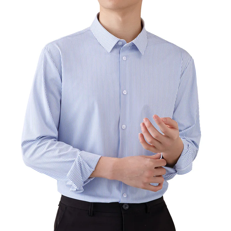 High Quality Stretch Anti-Wrinkle Men Dress Shirt Long Sleeve Bamboo Fiber For Men Shirt Formal Social Camisas White Shirts 8XL