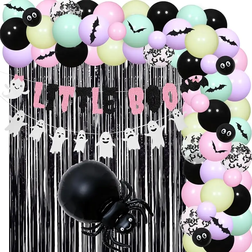 

Little Boo Banner Fringe Curtain for Girls Halloween Baby Shower Spooky One 1st Birthday Party Supplies